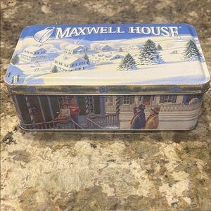 Vintage Maxwell House Winter Scene Holiday Roast Collectible Coffee Tin 1997